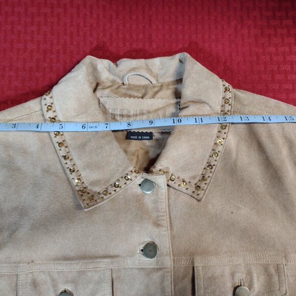Women’s Tribal Suede Light Tan Jacket with Embellishments – Size 12 - Picture 11 of 16